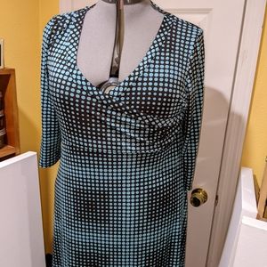 lbisse 2x knit polka dot dress teal brown midi